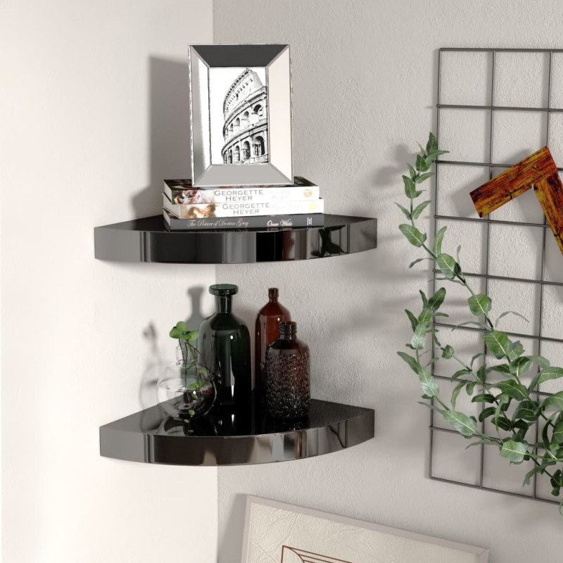 vidaXL Eck-Schweberegale 2 Stk. Hochglanz-Schwarz 25x25x3,8 cm MDF vidaXL Eck-Schweberegale 2 Stk. Hochglanz-Schwarz 25x25x3,8 cm MDF