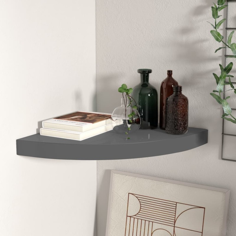 vidaXL Eck-Schweberegal Hochglanz-Grau 35x35x3,8 cm MDF vidaXL Eck-Schweberegal Hochglanz-Grau 35x35x3,8 cm MDF