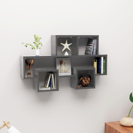 vidaXL Wandregal in Autoform Hochglanz-Grau 82x15x51 cm Holzwerkstoff
