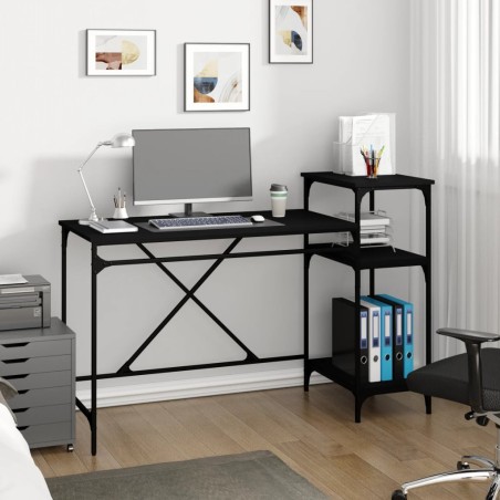vidaXL Schreibtisch mit Regal Schwarz 135x50x90 cm Holzwerkstoff Eisen