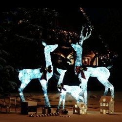 vidaXL Rentierfamilie Weihnachtsdekoration Weiß und Silber 201 LEDs 