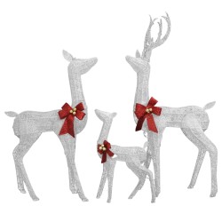 vidaXL Rentierfamilie Weihnachtsdekoration Weiß und Silber 201 LEDs 