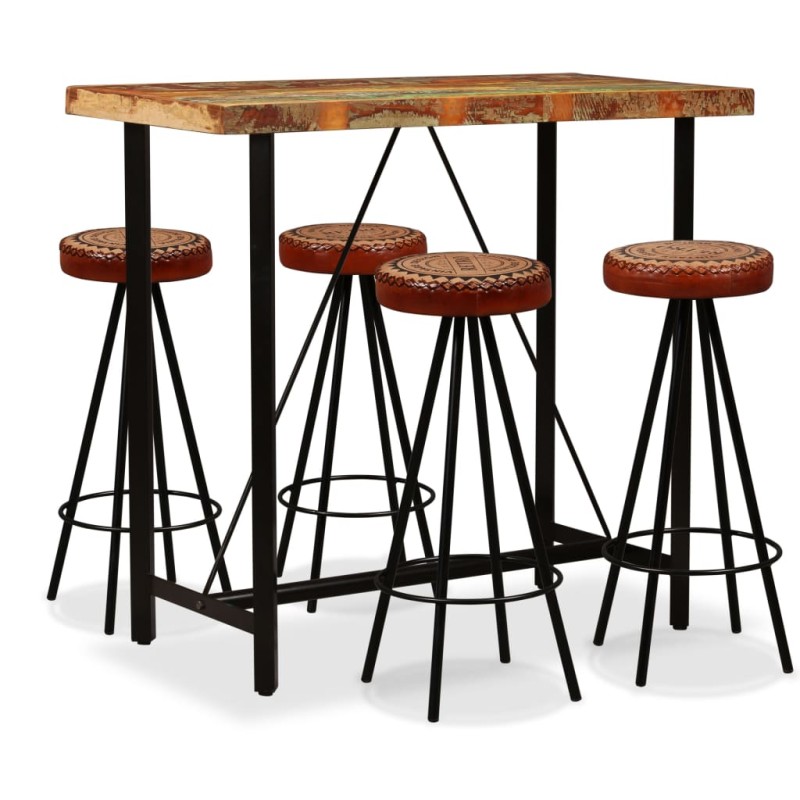 vidaXL 5-tlg. Bar-Set Altholz Massiv, Echtleder und Canvas vidaXL 5-tlg. Bar-Set Altholz Massiv, Echtleder und Canvas