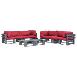 6-tlg. Outdoor-Lounge-Set Paletten mit Kissen in Rot Holz