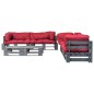 6-tlg. Outdoor-Lounge-Set Paletten mit Kissen in Rot Holz 6-tlg. Outdoor-Lounge-Set Paletten mit Kissen in Rot Holz
