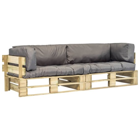 2-tlg. Outdoor-Sofa-Set Paletten mit Kissen in Grau Kiefernholz