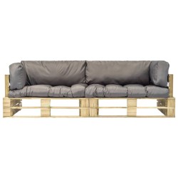2-tlg. Outdoor-Sofa-Set Paletten mit Kissen in Grau Kiefernholz