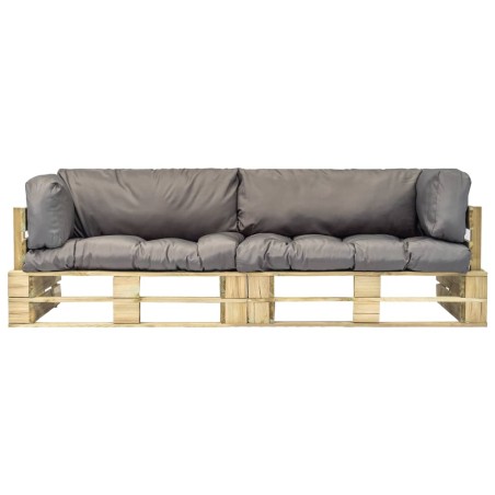 2-tlg. Outdoor-Sofa-Set Paletten mit Kissen in Grau Kiefernholz