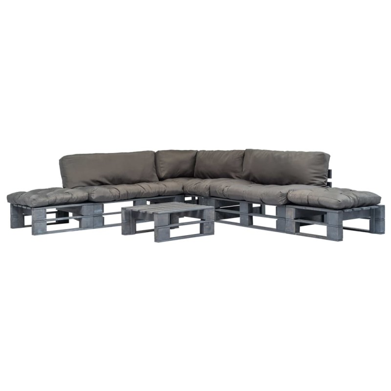 vidaXL 6-tlg. Outdoor-Lounge-Set Paletten mit Kissen in Grau Holz vidaXL 6-tlg. Outdoor-Lounge-Set Paletten mit Kissen in Grau Holz
