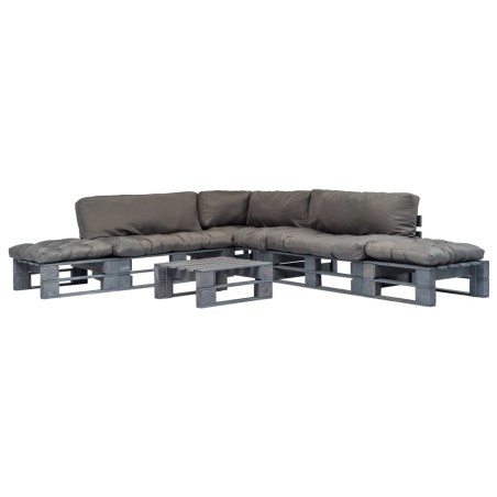 vidaXL 6-tlg. Outdoor-Lounge-Set Paletten mit Kissen in Grau Holz