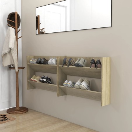 vidaXL Wand-Schuhschränke 2 Stk. Sonoma-Eiche 80x18x60cm Holzwerkstoff