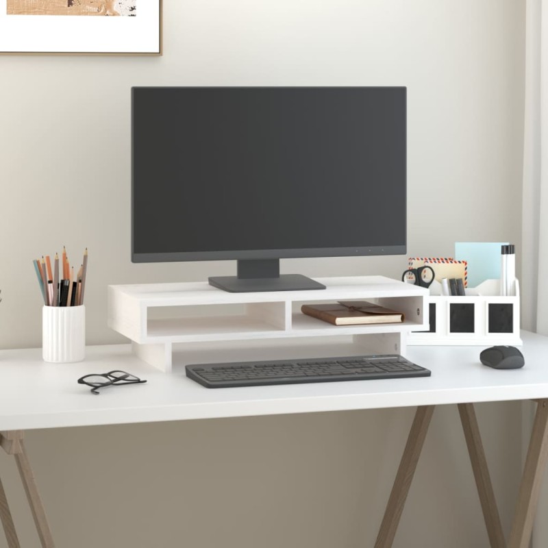 vidaXL Monitorständer Weiß 60x27x14 cm Massivholz Kiefer vidaXL Monitorständer Weiß 60x27x14 cm Massivholz Kiefer