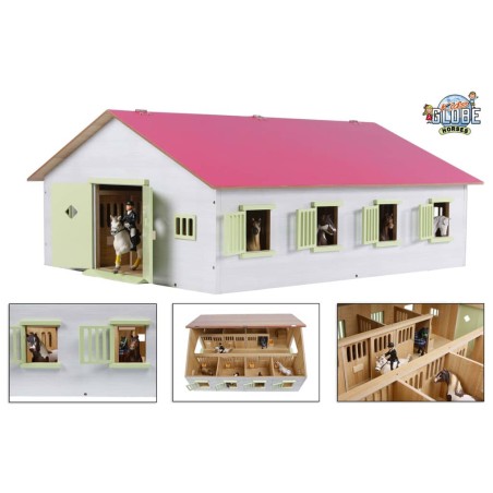 Kids Globe Spielzeug-Pferdestall mit 7 Boxen 1:24 Rosa 610189