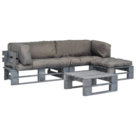 4-tlg. Outdoor-Lounge-Set Paletten mit Kissen in Grau Holz