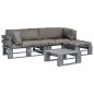 4-tlg. Outdoor-Lounge-Set Paletten mit Kissen in Grau Holz 4-tlg. Outdoor-Lounge-Set Paletten mit Kissen in Grau Holz
