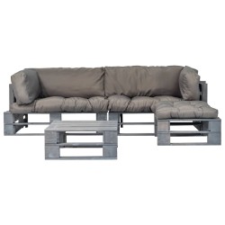 4-tlg. Outdoor-Lounge-Set Paletten mit Kissen in Grau Holz
