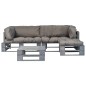 4-tlg. Outdoor-Lounge-Set Paletten mit Kissen in Grau Holz 4-tlg. Outdoor-Lounge-Set Paletten mit Kissen in Grau Holz