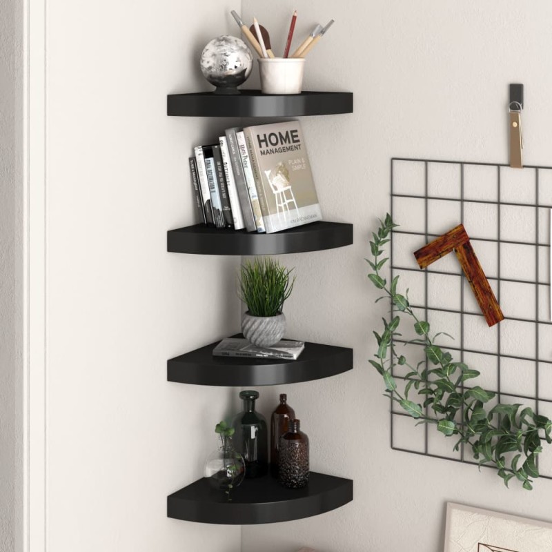 vidaXL Eck-Schweberegale 4 Stk. Schwarz 25x25x3,8 cm MDF vidaXL Eck-Schweberegale 4 Stk. Schwarz 25x25x3,8 cm MDF