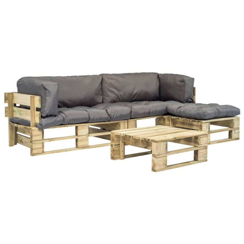 4-tlg. Outdoor-Lounge-Set Paletten mit Kissen in Grau Holz 4-tlg. Outdoor-Lounge-Set Paletten mit Kissen in Grau Holz