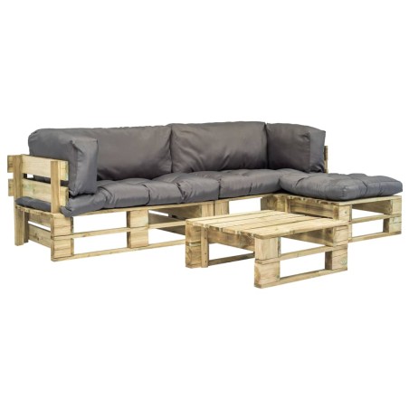 4-tlg. Outdoor-Lounge-Set Paletten mit Kissen in Grau Holz