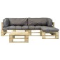 4-tlg. Outdoor-Lounge-Set Paletten mit Kissen in Grau Holz 4-tlg. Outdoor-Lounge-Set Paletten mit Kissen in Grau Holz
