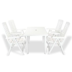 vidaXL 5-tlg. Garten-Essgruppe Kunststoff Weiß