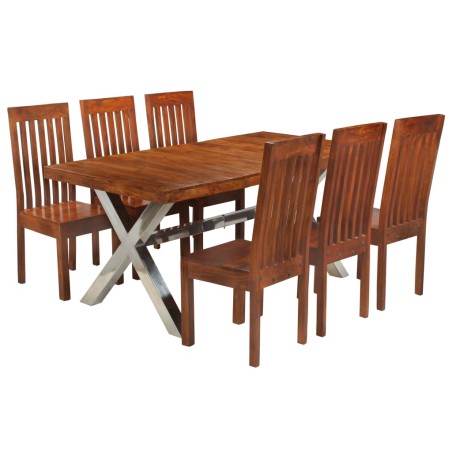 Essgruppe 7-tlg. Akazienholz Massiv mit Palisander-Finish