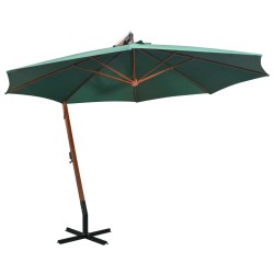 vidaXL Sonnenschirm Ampelschirm 350 cm Holzmast Grün