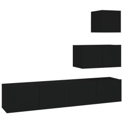 vidaXL 4-tlg. TV-Schrank-Set Schwarz Holzwerkstoff
