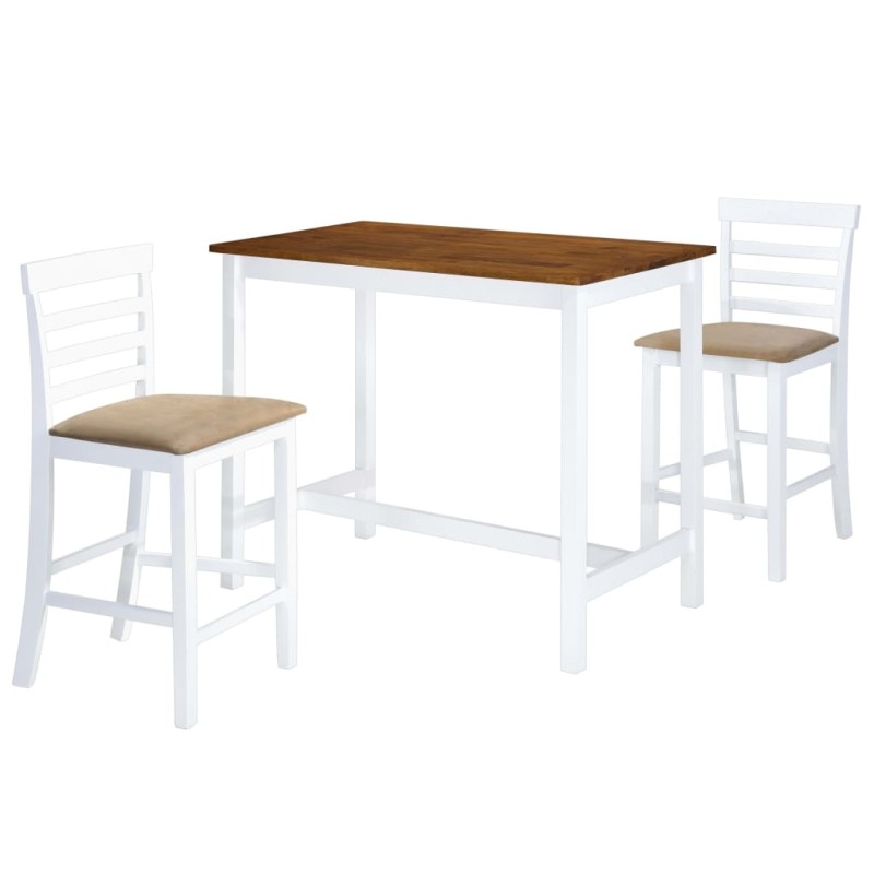 Bartisch mit Stühlen 3-tlg. Massivholz Braun und Weiß Bartisch mit Stühlen 3-tlg. Massivholz Braun und Weiß