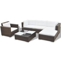 vidaXL 6-tlg. Garten-Lounge-Set mit Kissen Poly Rattan Braun
