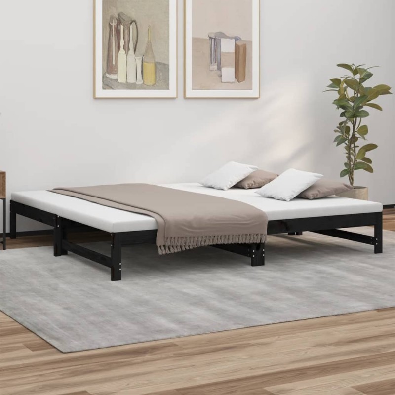 vidaXL Tagesbett Ausziehbar Schwarz 2x(80x200) cm Massivholz Kiefer vidaXL Tagesbett Ausziehbar Schwarz 2x(80x200) cm Massivholz Kiefer