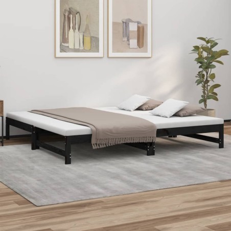 vidaXL Tagesbett Ausziehbar Schwarz 2x(80x200) cm Massivholz Kiefer
