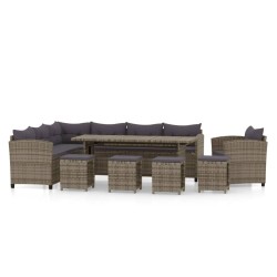 vidaXL 7-tlg. Garten-Lounge-Set mit Kissen Poly Rattan Grau