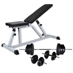 Hantelbank mit Lang- und Kurzhantel-Set 60,5 kg