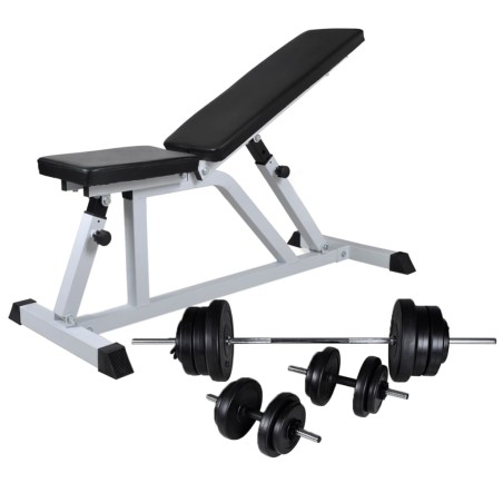 Hantelbank mit Lang- und Kurzhantel-Set 60,5 kg