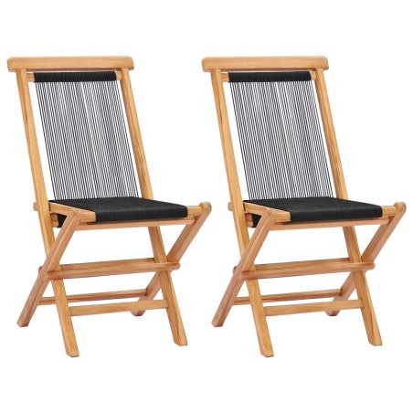 vidaXL Klappbare Gartenstühle 2 Stk. Massivholz Teak und Seil