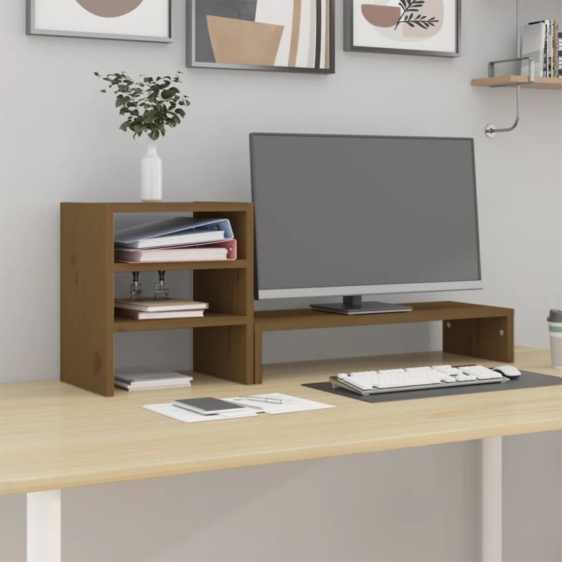 vidaXL Monitorständer Honigbraun 81x20x30 cm Massivholz Kiefer vidaXL Monitorständer Honigbraun 81x20x30 cm Massivholz Kiefer