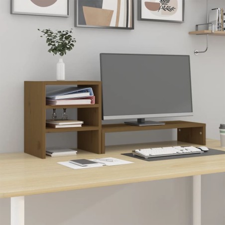 vidaXL Monitorständer Honigbraun 81x20x30 cm Massivholz Kiefer