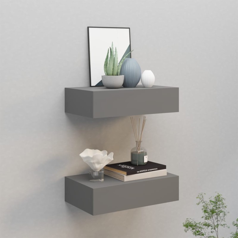 vidaXL Wand-Schubladenregale 2 Stk. Grau 40x23,5x10 cm MDF vidaXL Wand-Schubladenregale 2 Stk. Grau 40x23,5x10 cm MDF