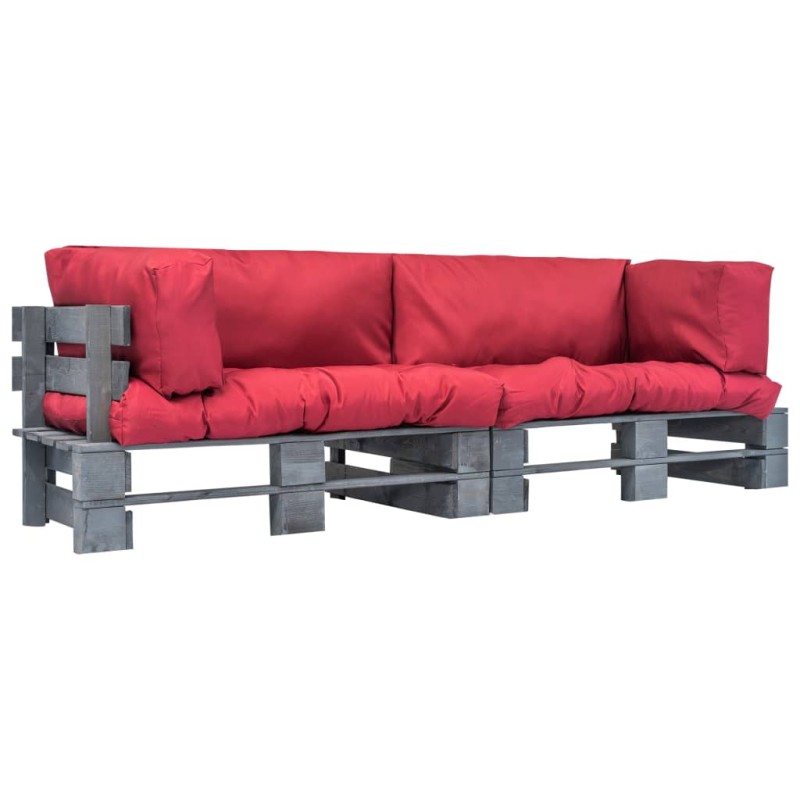 2-tlg. Outdoor-Sofa-Set Paletten mit Kissen in Rot Kiefernholz 2-tlg. Outdoor-Sofa-Set Paletten mit Kissen in Rot Kiefernholz