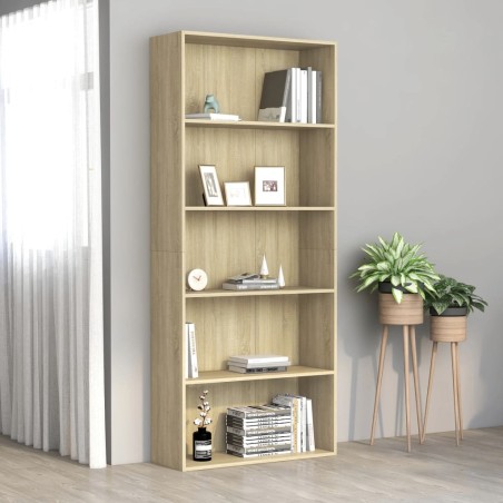 vidaXL Bücherregal 5 Fächer Sonoma-Eiche 80x30x189 cm Holzwerkstoff