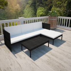 vidaXL 3-tlg. Garten-Lounge-Set mit Kissen Poly-Rattan Schwarz