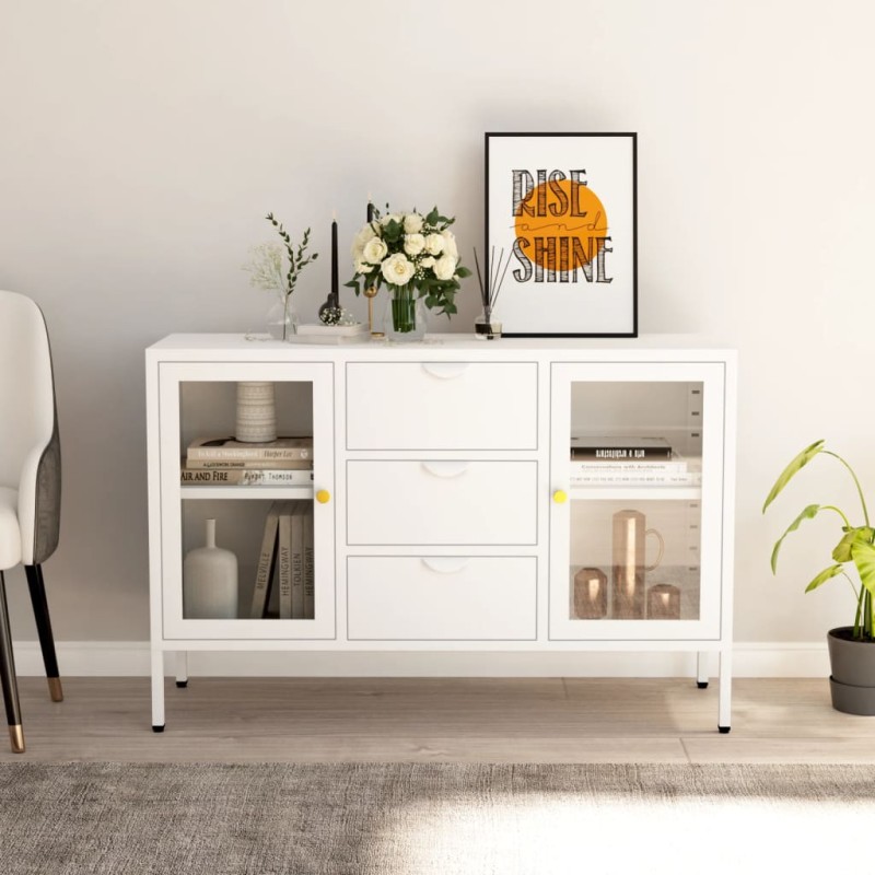 vidaXL Sideboard Weiß 105x35x70 cm Stahl und Hartglas vidaXL Sideboard Weiß 105x35x70 cm Stahl und Hartglas