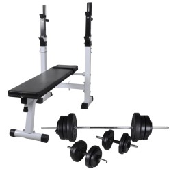 Hantelbank mit Ablage, Langhantel und Kurzhantel-Set 60,5 kg