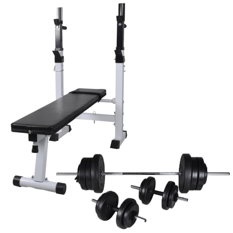 Hantelbank mit Ablage, Langhantel und Kurzhantel-Set 60,5 kg Hantelbank mit Ablage, Langhantel und Kurzhantel-Set 60,5 kg