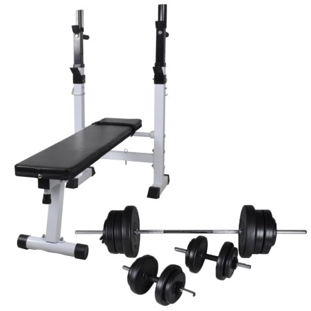 Hantelbank mit Ablage, Langhantel und Kurzhantel-Set 60,5 kg