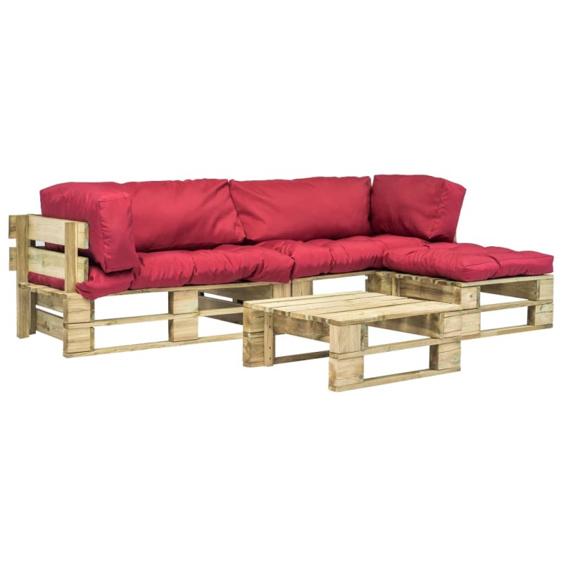 4-tlg. Outdoor-Lounge-Set Paletten mit Kissen in Rot Holz 4-tlg. Outdoor-Lounge-Set Paletten mit Kissen in Rot Holz