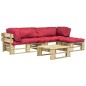 4-tlg. Outdoor-Lounge-Set Paletten mit Kissen in Rot Holz 4-tlg. Outdoor-Lounge-Set Paletten mit Kissen in Rot Holz