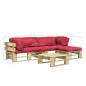 4-tlg. Outdoor-Lounge-Set Paletten mit Kissen in Rot Holz 4-tlg. Outdoor-Lounge-Set Paletten mit Kissen in Rot Holz